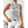 image:imageRoseSeek Womens Metallic Mock Neck Halter Tank Top Sleeveless Party Going Out Tops Summer Elegant OutfitsSilver