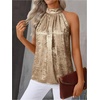 image:imageRoseSeek Womens Metallic Sleeveless Halter Tops Pleated Elegant Tank Top Casual Summer Work ShirtsGold