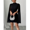 image:imageRoseSeek Womens Mock Neck Rib Knit Bodycon Mini Dress Slit Mesh Long Sleeve Elegant DressesBlack