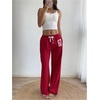 image:imageRoseSeek Womens Number Embroidery Sweatpants Wide Leg Pants Athletic Pants Casual Sports TrousersBurgundy