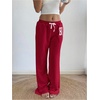image:imageRoseSeek Womens Number Embroidery Sweatpants Wide Leg Pants Athletic Pants Casual Sports TrousersBurgundy