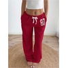 image:imageRoseSeek Womens Number Embroidery Sweatpants Wide Leg Pants Athletic Pants Casual Sports TrousersBurgundy