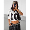 image:imageRoseSeek Womens Number Print Mesh Oversized Jersey Shirts Striped Trim Half Sleeve Baggy Camo Graphic TeesBlack and White