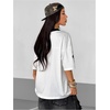image:imageRoseSeek Womens Number Print Mesh Oversized Jersey Shirts Striped Trim Half Sleeve Baggy Camo Graphic TeesBlack and White