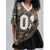 image:imageRoseSeek Womens Number Print Mesh Oversized Jersey Shirts Striped Trim Half Sleeve Baggy Camo Graphic TeesCamo Multicolor
