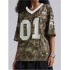 image:imageRoseSeek Womens Number Print Mesh Oversized Jersey Shirts Striped Trim Half Sleeve Baggy Camo Graphic TeesCamo Multicolor