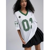 image:imageRoseSeek Womens Number Print Mesh Oversized Jersey Shirts Striped Trim Half Sleeve Baggy Camo Graphic TeesDark Green