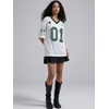 image:imageRoseSeek Womens Number Print Mesh Oversized Jersey Shirts Striped Trim Half Sleeve Baggy Camo Graphic TeesDark Green
