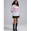 image:imageRoseSeek Womens Number Print Mesh Oversized Jersey Shirts Striped Trim Half Sleeve Baggy Camo Graphic TeesHot Pink
