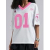 image:imageRoseSeek Womens Number Print Mesh Oversized Jersey Shirts Striped Trim Half Sleeve Baggy Camo Graphic TeesHot Pink