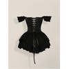 image:imageRoseSeek Womens Off Shoulder Corset Dress Ruffle Hem Lace Up Mini Dress Gothic Lolita OutfitsBlack