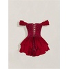 image:imageRoseSeek Womens Off Shoulder Corset Dress Ruffle Hem Lace Up Mini Dress Gothic Lolita OutfitsBurgundy