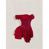 image:imageRoseSeek Womens Off Shoulder Corset Dress Ruffle Hem Lace Up Mini Dress Gothic Lolita OutfitsBurgundy