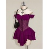 image:imageRoseSeek Womens Off Shoulder Corset Dress Ruffle Hem Lace Up Mini Dress Gothic Lolita OutfitsPurple