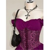 image:imageRoseSeek Womens Off Shoulder Corset Dress Ruffle Hem Lace Up Mini Dress Gothic Lolita OutfitsPurple