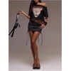 image:imageRoseSeek Womens Off Shoulder Letter Graphic Tees Short Sleeve Loose T Shirts Asymmetric Crop TopsBlack and Red
