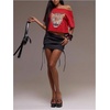 image:imageRoseSeek Womens Off Shoulder Letter Graphic Tees Short Sleeve Loose T Shirts Asymmetric Crop TopsRed