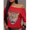 image:imageRoseSeek Womens Off Shoulder Letter Graphic Tees Short Sleeve Loose T Shirts Asymmetric Crop TopsRed