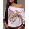 image:imageRoseSeek Womens Off Shoulder Letter Graphic Tees Short Sleeve Loose T Shirts Asymmetric Crop TopsWhite