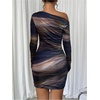 image:imageRoseSeek Womens Off Shoulder Ombre Tie Dye Bodycon Dress Long Sleeve Slim Fit Pencil Mini DressesBrown