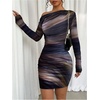 image:imageRoseSeek Womens Off Shoulder Ombre Tie Dye Bodycon Dress Long Sleeve Slim Fit Pencil Mini DressesBrown