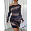 image:imageRoseSeek Womens Off Shoulder Ombre Tie Dye Bodycon Dress Long Sleeve Slim Fit Pencil Mini DressesBrown