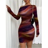 image:imageRoseSeek Womens Off Shoulder Ombre Tie Dye Bodycon Dress Long Sleeve Slim Fit Pencil Mini DressesOrange
