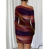 image:imageRoseSeek Womens Off Shoulder Ombre Tie Dye Bodycon Dress Long Sleeve Slim Fit Pencil Mini DressesOrange