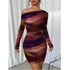 image:imageRoseSeek Womens Off Shoulder Ombre Tie Dye Bodycon Dress Long Sleeve Slim Fit Pencil Mini DressesOrange