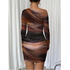 image:imageRoseSeek Womens Off Shoulder Ombre Tie Dye Bodycon Dress Long Sleeve Slim Fit Pencil Mini DressesRust Brown