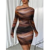 image:imageRoseSeek Womens Off Shoulder Ombre Tie Dye Bodycon Dress Long Sleeve Slim Fit Pencil Mini DressesRust Brown