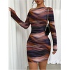 image:imageRoseSeek Womens Off Shoulder Ombre Tie Dye Bodycon Dress Long Sleeve Slim Fit Pencil Mini DressesRust Brown