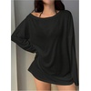 image:imageRoseSeek Womens Off Shoulder Swimsuit Sheer Mesh Coverup See Through Long Sleeve Bathing Suit Cover Up BeachwearBlack