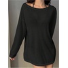 image:imageRoseSeek Womens Off Shoulder Swimsuit Sheer Mesh Coverup See Through Long Sleeve Bathing Suit Cover Up BeachwearBlack