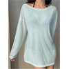 image:imageRoseSeek Womens Off Shoulder Swimsuit Sheer Mesh Coverup See Through Long Sleeve Bathing Suit Cover Up BeachwearMint Green