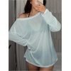 image:imageRoseSeek Womens Off Shoulder Swimsuit Sheer Mesh Coverup See Through Long Sleeve Bathing Suit Cover Up BeachwearMint Green