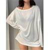 image:imageRoseSeek Womens Off Shoulder Swimsuit Sheer Mesh Coverup See Through Long Sleeve Bathing Suit Cover Up BeachwearWhite