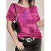 image:imageRoseSeek Womens Off The Shoulder Tops Gothic Graphic Tee Y2k Grunge Outfits Vintage Summer Going Out TopsHot Pink
