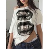 image:imageRoseSeek Womens Off The Shoulder Tops Short Sleeve Lip Graphic Tees Retro Y2K Summer T ShirtsWhite