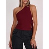 image:imageRoseSeek Womens One Shoulder Cut Out Tank Top Elegant Asymmetrical Knot Sleeveless Tops Going Out OutfitsBurgundy