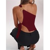 image:imageRoseSeek Womens One Shoulder Cut Out Tank Top Elegant Asymmetrical Knot Sleeveless Tops Going Out OutfitsBurgundy