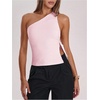 image:imageRoseSeek Womens One Shoulder Cut Out Tank Top Elegant Asymmetrical Knot Sleeveless Tops Going Out OutfitsCoral Pink