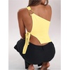 image:imageRoseSeek Womens One Shoulder Cut Out Tank Top Elegant Asymmetrical Knot Sleeveless Tops Going Out OutfitsYellow
