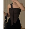 image:imageRoseSeek Womens One Shoulder Twist Front Tank Top Sleeveless Fitted Ruched Going Out Tops Date Night OutfitBrown