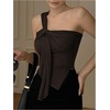 image:imageRoseSeek Womens One Shoulder Twist Front Tank Top Sleeveless Fitted Ruched Going Out Tops Date Night OutfitBrown
