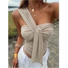 image:imageRoseSeek Womens One Shoulder Twist Front Tank Top Sleeveless Fitted Ruched Going Out Tops Date Night OutfitDark Apricot