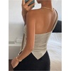 image:imageRoseSeek Womens One Shoulder Twist Front Tank Top Sleeveless Fitted Ruched Going Out Tops Date Night OutfitDark Apricot