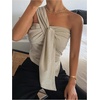 image:imageRoseSeek Womens One Shoulder Twist Front Tank Top Sleeveless Fitted Ruched Going Out Tops Date Night OutfitDark Apricot