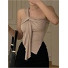 image:imageRoseSeek Womens One Shoulder Twist Front Tank Top Sleeveless Fitted Ruched Going Out Tops Date Night OutfitKhaki