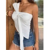 image:imageRoseSeek Womens One Shoulder Twist Front Tank Top Sleeveless Fitted Ruched Going Out Tops Date Night OutfitWhite